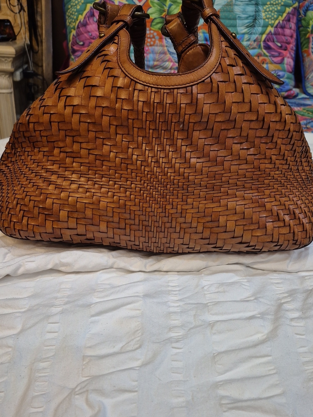 Handwoven Tan Leather Cole Haan Shoulder Bag